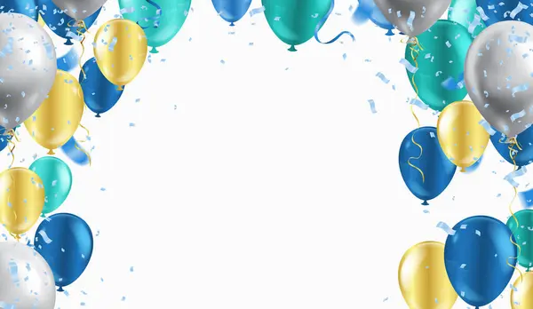 Urodziny Dekoracja Kolorowe Jasne Konfetti Izolowane Balon Serpentyna — Wektor stockowy