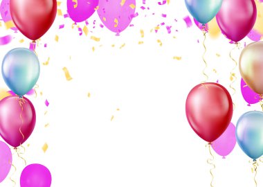renkli balonlar ve konfeti kutlama arka plan. vektör çizim.