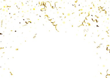 Altın Ufacık Konfeti ve Şeffaf Arkaplan 'a Düşen Astar Kurdelesi. Düşen Altın Minik Konfeti