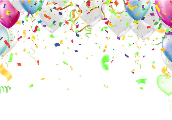 Birthday party decoration colorful bright confetti isolated ,balloon,streamer