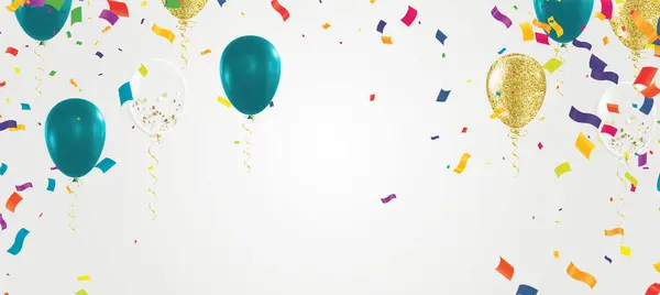 Tło Plakatu Kolorowymi Balonami Konfetti Szablonie Urodziny — Wektor stockowy