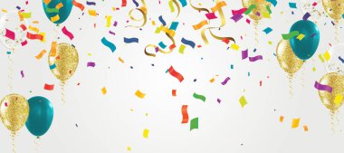 Yeşil balonlar, altın ve gümüş, mezuniyet partisi için vektör illüstrasyon