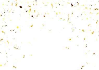 Beyaz Arkaplanda Düşen Altın Konfeti. Vektör İllüstrasyonu