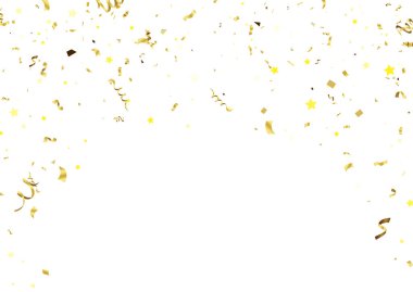 Beyaz Arkaplanda Düşen Altın Konfeti. Vektör İllüstrasyonu