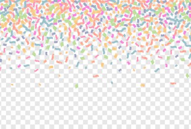 Şeffaf arka planda renkli konfeti. Şenlik arka planı. Vektör illüstrasyonu.