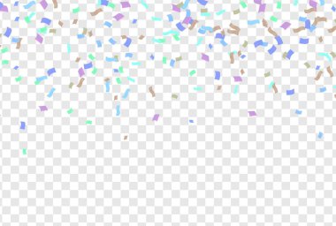 Şeffaf arka planda renkli konfeti. Şenlik arka planı. Vektör illüstrasyonu.