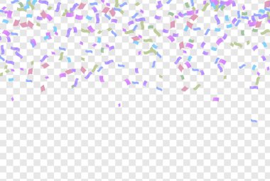 Şeffaf arka planda renkli konfeti. Şenlik arka planı. Vektör illüstrasyonu.