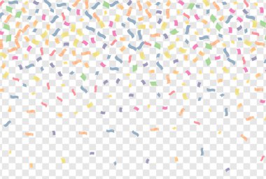Şeffaf arka planda renkli konfeti. Festivalsel vektör illüstrasyonu.