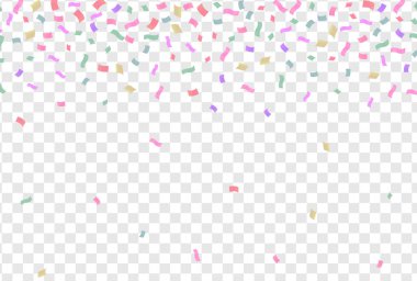 Şeffaf arka planda renkli konfeti. Şenlik arka planı. Vektör illüstrasyonu.