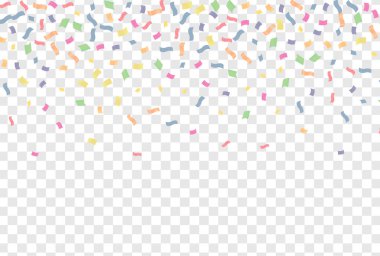 Şeffaf arka planda renkli konfeti. Şenlik arka planı. Vektör illüstrasyonu.