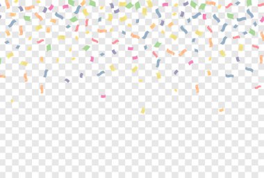 Şeffaf arka planda renkli konfeti. Şenlik arka planı. Vektör illüstrasyonu.