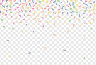 Şeffaf arka planda renkli konfeti. Şenlik arka planı. Vektör illüstrasyonu.