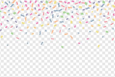 Şeffaf arka planda renkli konfeti. Festivalsel vektör illüstrasyonu.
