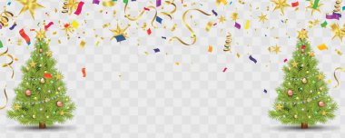 Altın konfeti ve Noel ağacıyla Mutlu Noeller..