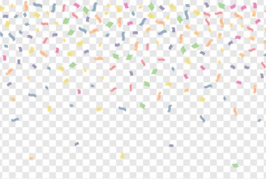 Şeffaf arka planda renkli konfeti. Şenlik arka planı. Vektör illüstrasyonu.