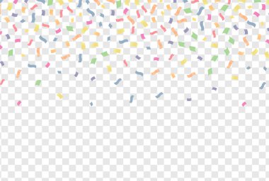 Şeffaf arka planda renkli konfeti. Şenlik arka planı. Vektör illüstrasyonu.