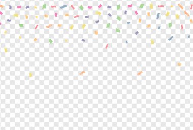 Şeffaf arka planda renkli konfeti. Şenlik arka planı. Vektör illüstrasyonu.