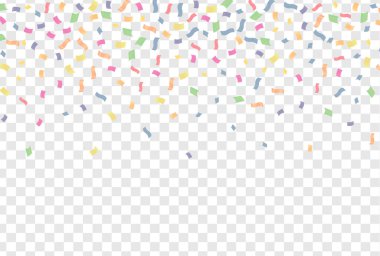 Şeffaf arka planda renkli konfeti. Festivalsel vektör illüstrasyonu.