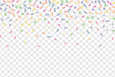 Şeffaf arka planda renkli konfeti. Festivalsel vektör illüstrasyonu.
