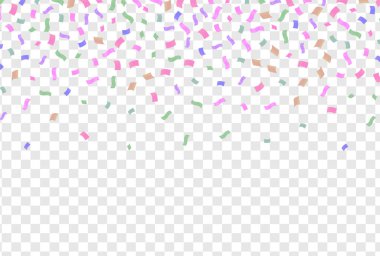 Şeffaf arka planda renkli konfeti. Festivalsel vektör illüstrasyonu.