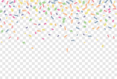 Şeffaf arka planda renkli konfeti. Festivalsel vektör illüstrasyonu.