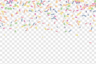 Şeffaf arka planda renkli konfeti. Şenlik arka planı. Vektör illüstrasyonu.