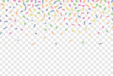 Şeffaf arka planda renkli konfeti. Şenlik arka planı. Vektör illüstrasyonu.