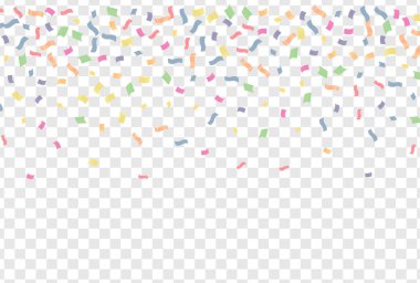 Şeffaf arka planda renkli konfeti. Festivalsel vektör illüstrasyonu.