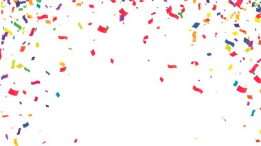 Konfeti arka planı. Beyaz arka planda renkli konfeti. Vektör illüstrasyonu.