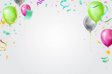 Beyaz arka planda renkli parti balonları için yer var. Kutlama partisi ve fotokopi odalı mutlu yıllar dekorasyonu. Çok renkli balon seti 