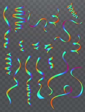 Şeffaf arkaplanda izole edilmiş renkli flamalar. Vektör kurdeleleri.