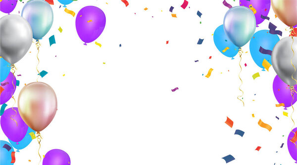 Celebration background with balloons and confetti. Vector illustration.