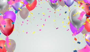 renkli balonlar ve konfeti kutlama arka plan. vektör çizim.