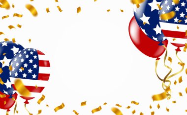 ABD Bağımsızlık Günü 'nde balonlar ve konfetiler vardı. Vektör illüstrasyonu.