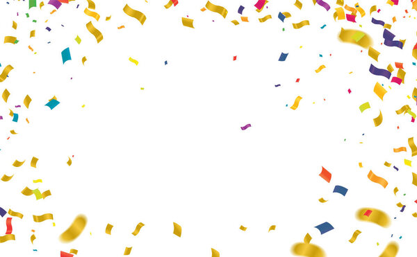 Celebration background with confetti and ribbons. Vector illustration.