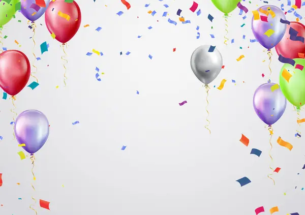 Balon arkaplanlı kutlama partisi afişi. Satış Vektörü illüstrasyonu. Doğum günü, Tatil,