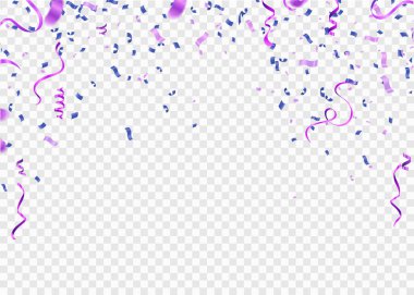 Balonlu, konfeti ve kıvrımlı flamalı ya da Parti Yılanlı Illustration Birthday Card. İzole Vektör