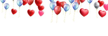 Kalp balonları Gerçekçi beyaz kırmızı, mavi ve arka planda online alışveriş sitesi veya sosyal medya, kutlama partisi illüstrasyon oranı kullanılabilir