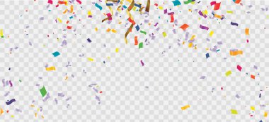 Beyaz arkaplanda renkli konfeti afiş, poster, broşür, tebrik kartı ve reklam için Vektör illüstrasyonuName