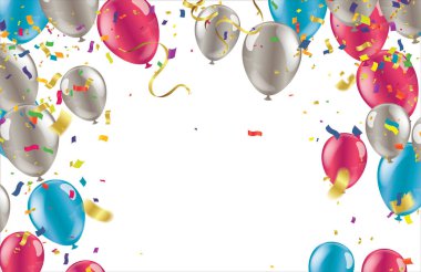 Lüks gerçekçi balonlar ayarlandı. Beyaz arkaplan vektör stok illüstrasyonunda izole edilmiş 3B parlak helyum balonları