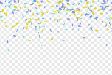 Konfeti arka planı. Şeffaf arka planda renkli konfeti. Vektör illüstrasyonu.