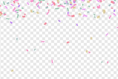 Renkli pembe konfeti arka planı. Şeffaf arkaplanda renkli konfeti