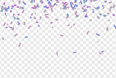 Şeffaf arka planda renkli konfeti. Festivalsel vektör illüstrasyonu.