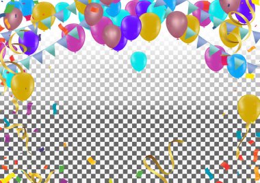 Kutlama geçmişi konfeti ve balonlarla. Vektör illüstrasyonu.