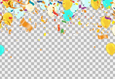 Balonlar ve konfetilerle kutlama geçmişi. Vektör illüstrasyonu.