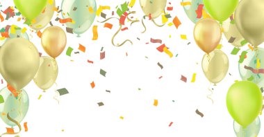 Yeşil balonlu doğum günü kartı. Mutlu yıllar.