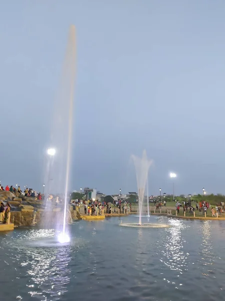 Jaipur Indie Circa 2023 Obrázek Fontány Záběru Rybníka City Park — Stock fotografie