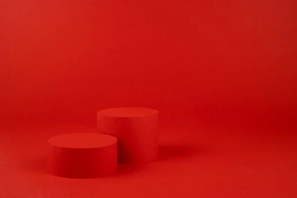 Escena Lujo Color Rojo Brillante Maqueta Dos Cilindros Mesa Para — Foto de Stock