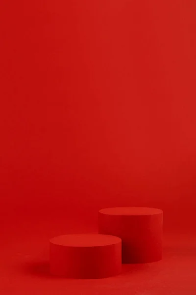 Escena Lujo Color Rojo Brillante Con Una Maqueta Podio Cilindro — Foto de Stock