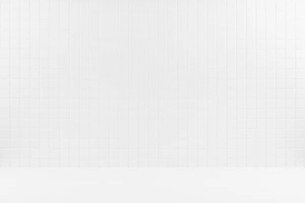 Белый Макет Сцены Белой Крошечной Кафельной Стеной Деревянная Доска Качестве — стоковое фото